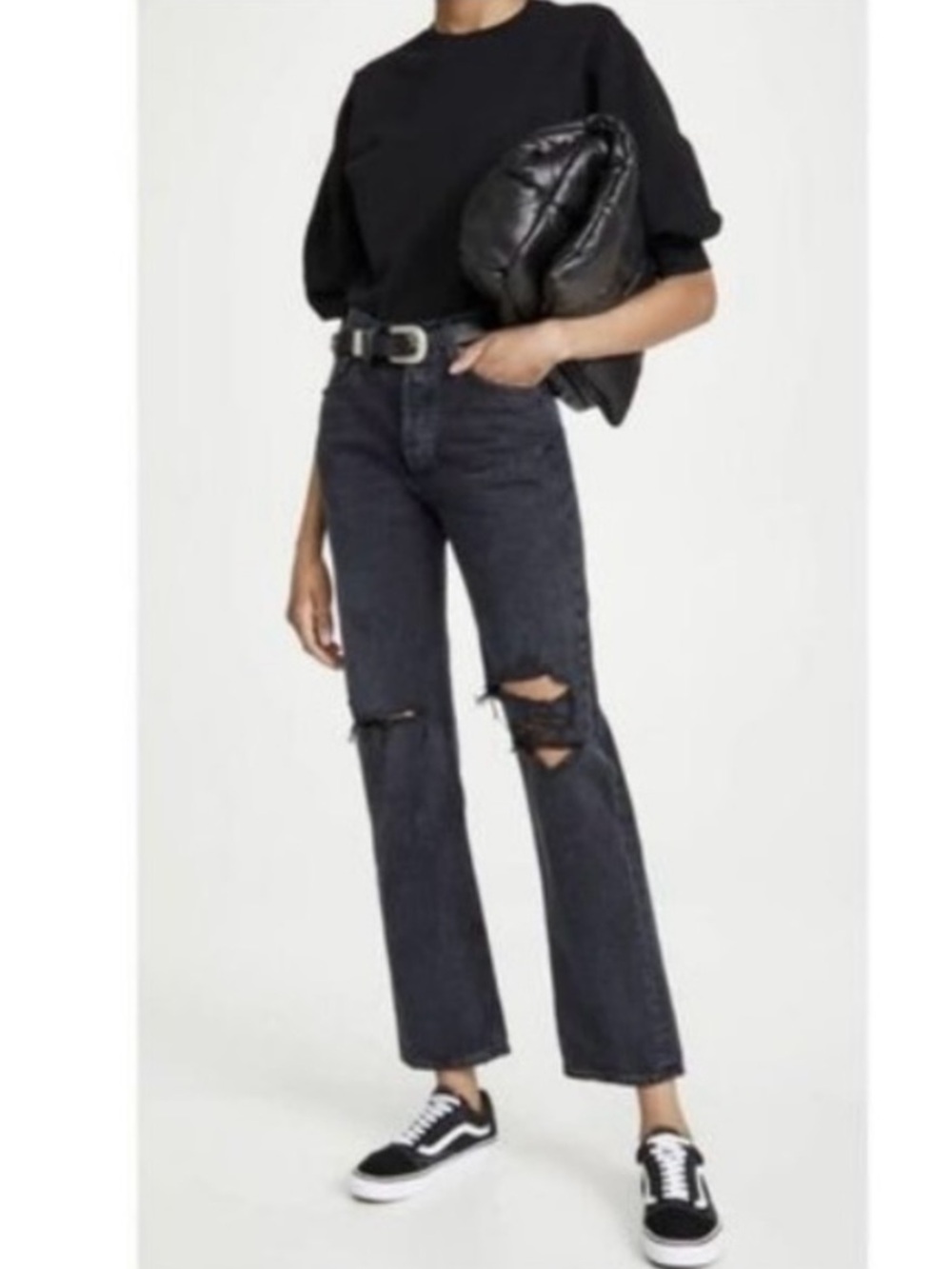 Agolde Lana jeans in disorder black distressed denim size 23